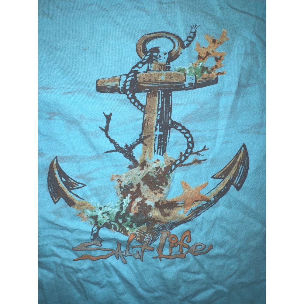 RARE Salt Life Womens Long Sleeve V-Neck T-Shirt Blue Anchor Graphic Size Large‎